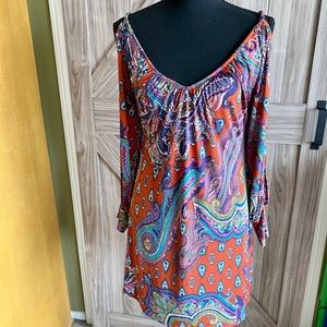 S-Twelve paisley cold shoulder long sleeve mini dress